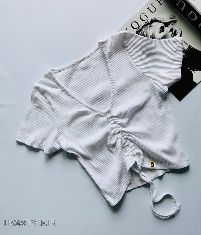تیشرت کراپ کرکره ای جلو گت دار