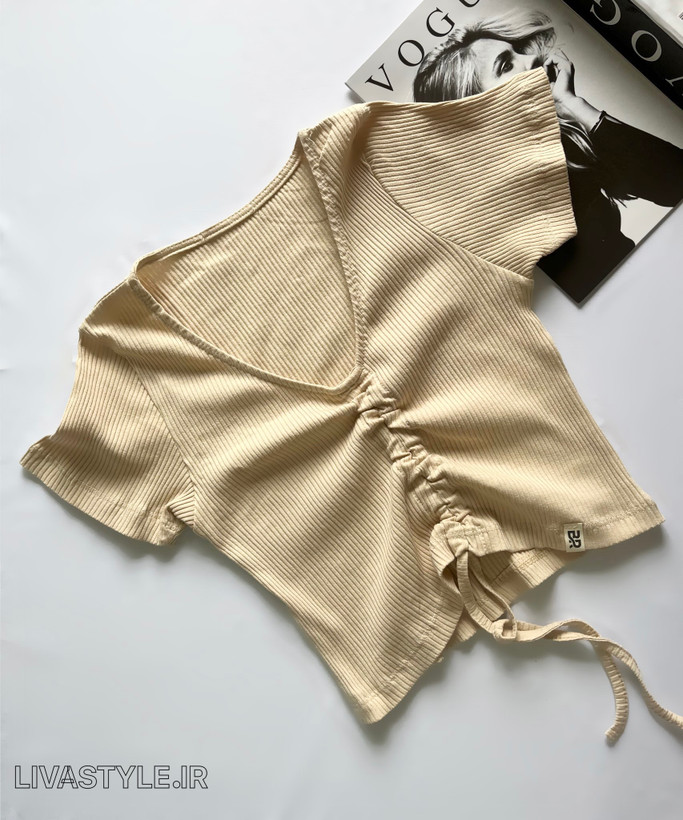 تیشرت کراپ کرکره ای جلو گت دار