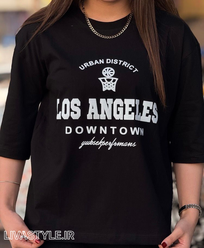 تیشرت باکسی نخ پنبه چاپ پفکی LOS ANGELES