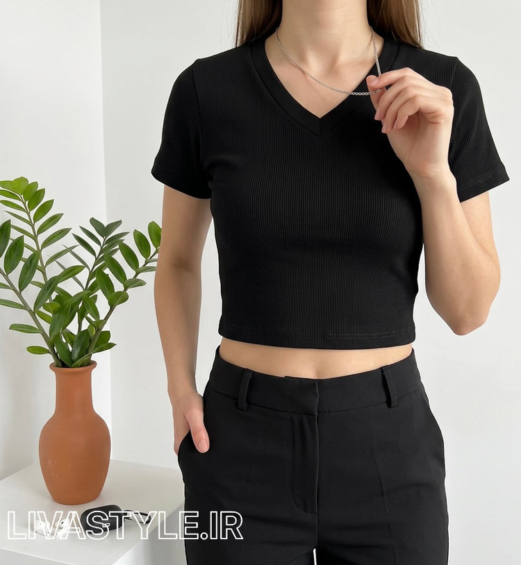 تیشرت کراپ کبریتی یقه هفت
